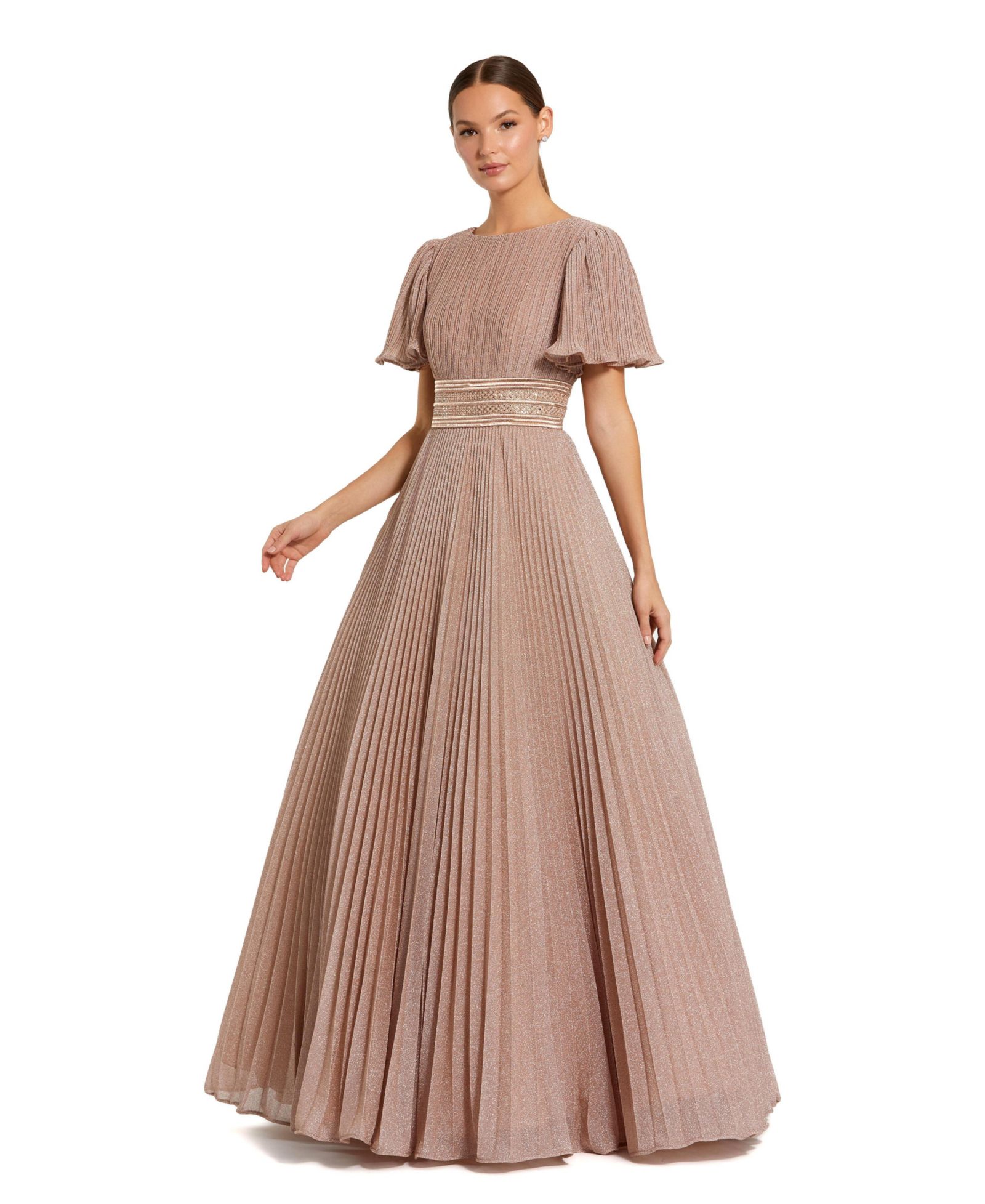 Женское вечернее платье Mac Duggal с плиссированной шифоновой тканью Georgette и расклешенными рукавами