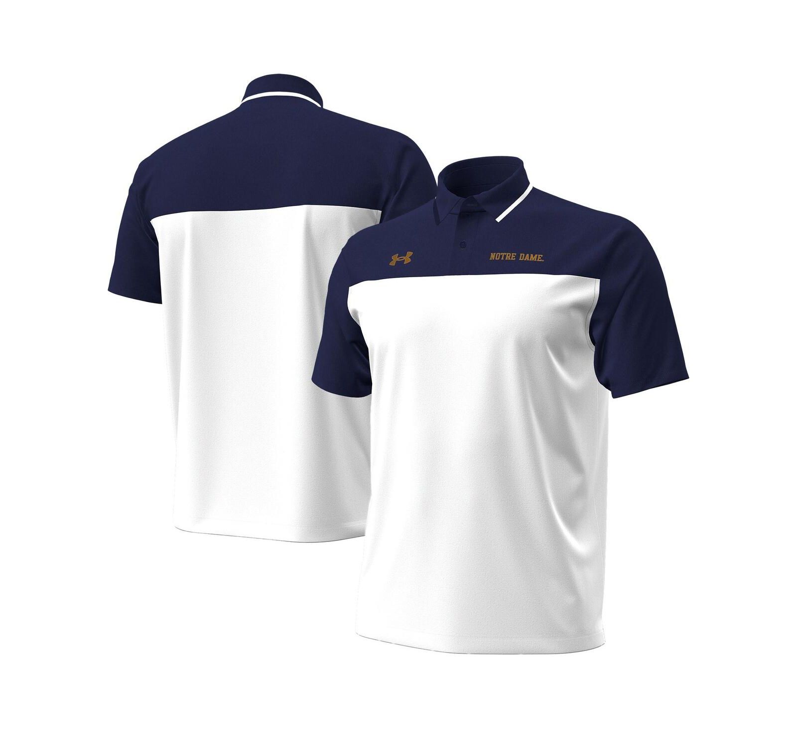 Under Armour Men's White/Navy Notre Dame Fighting Irish Green Blocked Polo Shirt
