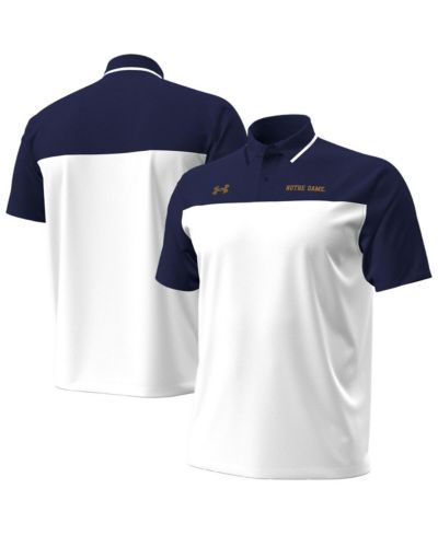 Under Armour Men's White/Navy Notre Dame Fighting Irish Green Blocked Polo Shirt