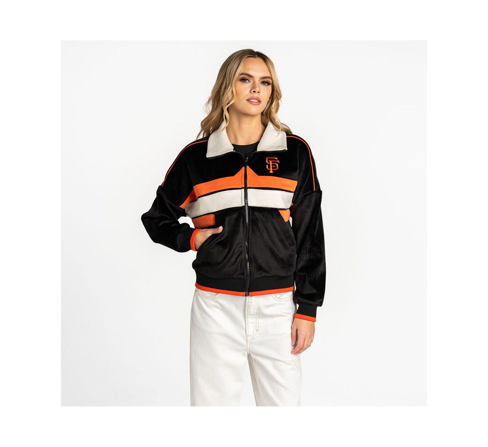The Wild Collective Women's Black San Francisco Giants Velvet Cord Full-Zip Jacket