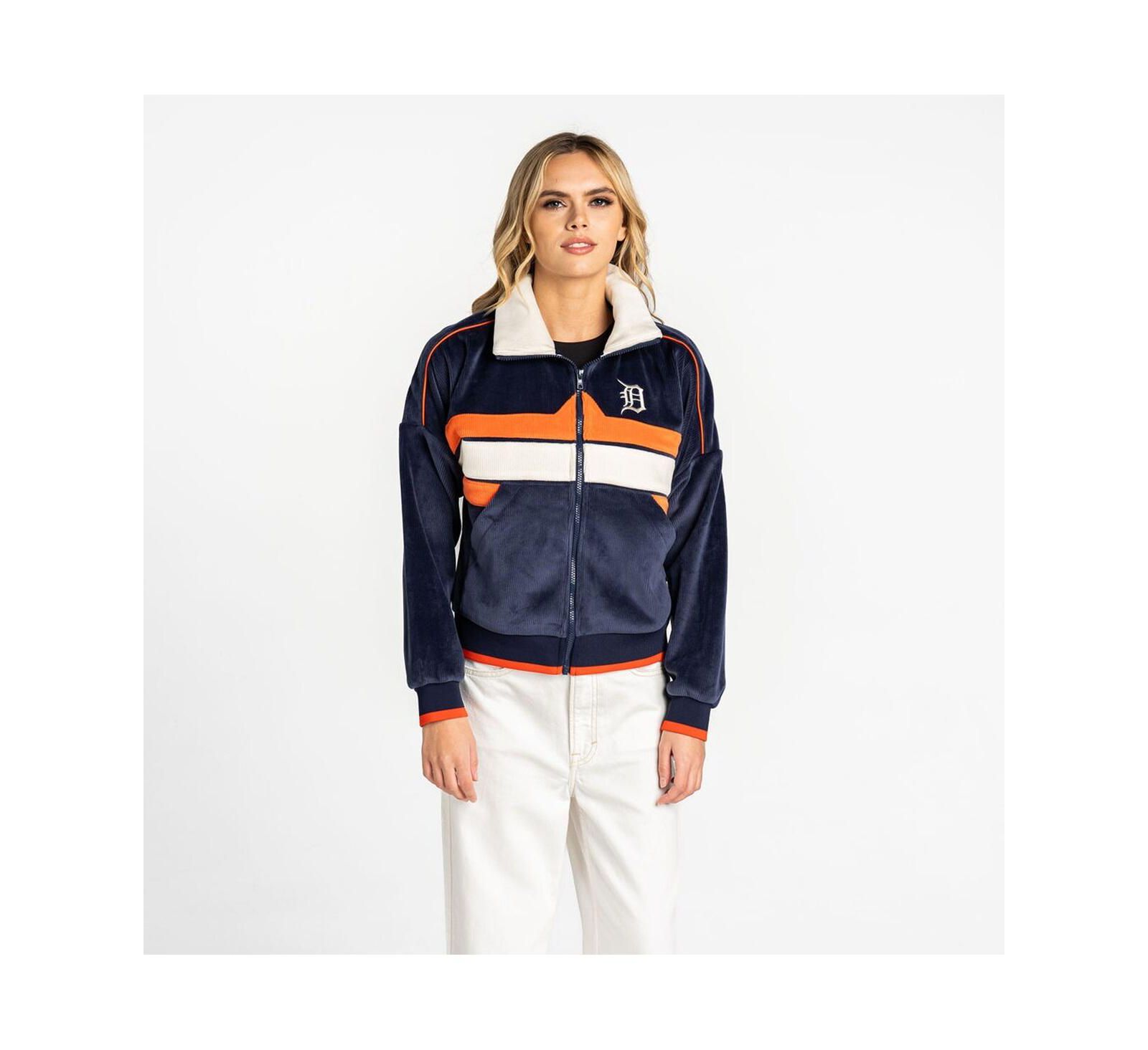 Женская куртка The Wild Collective Navy Detroit Tigers Velvet Cord Full-Zip Jacket