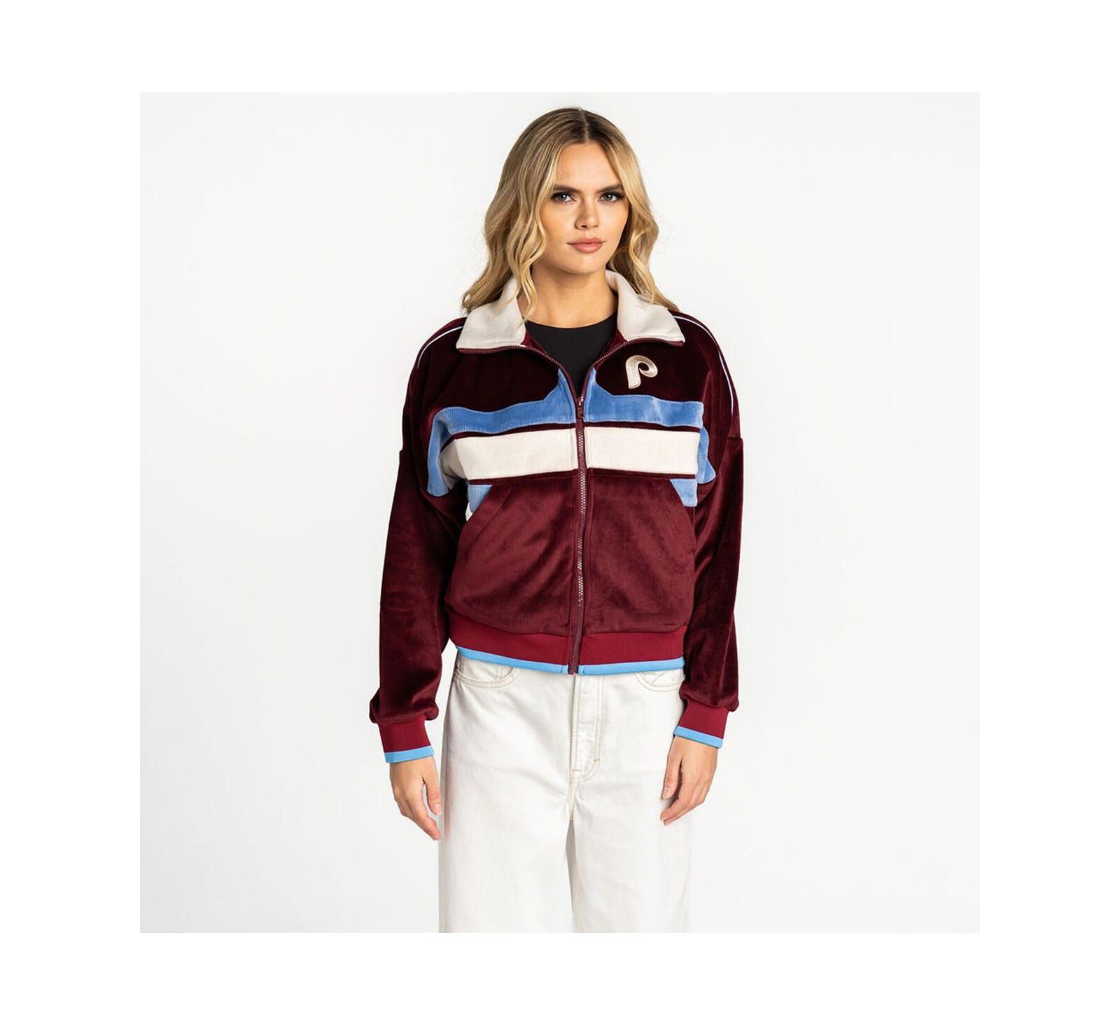 The Wild Collective Women's Burgundy Philadelphia Phillies Velvet Cord Full-Zip Jacket