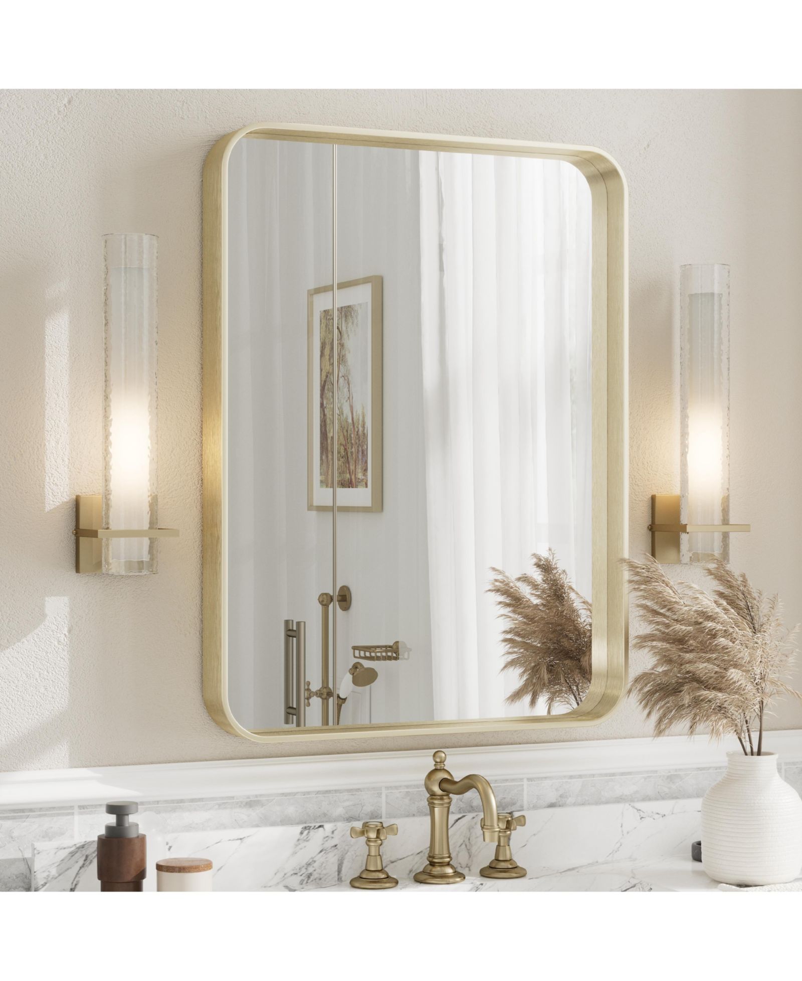 Зеркало для ванной Apmir с закаленным стеклом и алюминиевой рамой в цвете Brushed Gold