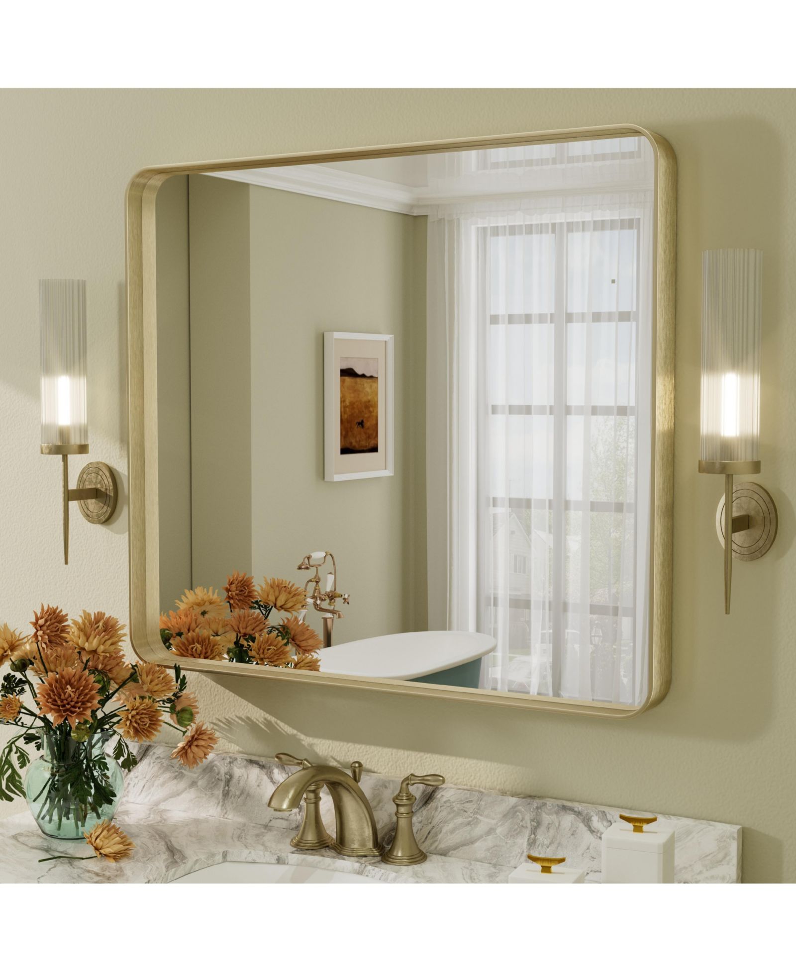 Зеркало для ванной Apmir High-Strength Tempered Glass and Aluminum Alloy Framed, Brushed Gold