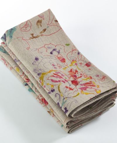 Saro Lifestyle Primavera Linen Floral Napkins, Set of 4