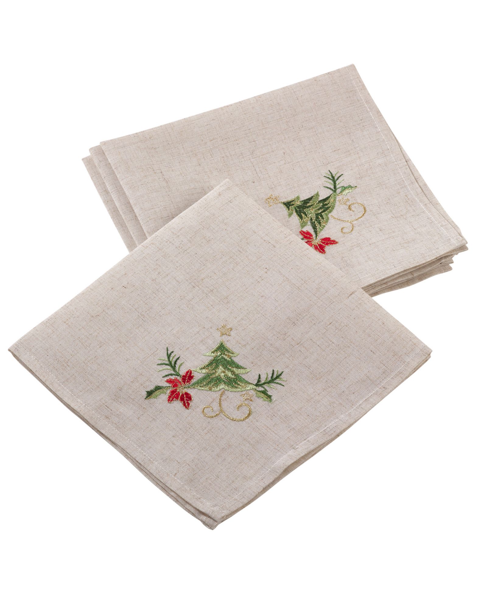 Saro Lifestyle Embroidered Christmas Tree Design Napkins, Set of 4