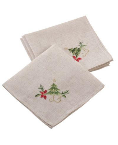 Saro Lifestyle Embroidered Christmas Tree Design Napkins, Set of 4