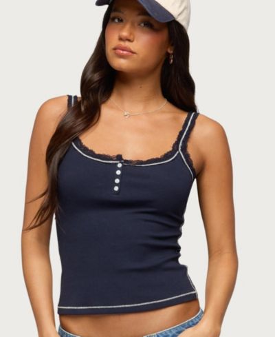 Edikted Women's Contrast Stitched Lacey Henley Top