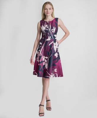 DKNY Women's Sleeveless Crewneck A-Line Midi Dress