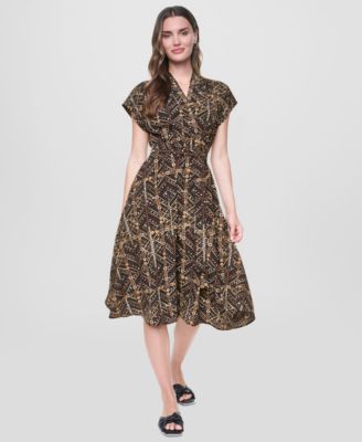 DKNY Women's Surplice Neck Faux-Wrap Midi Dress