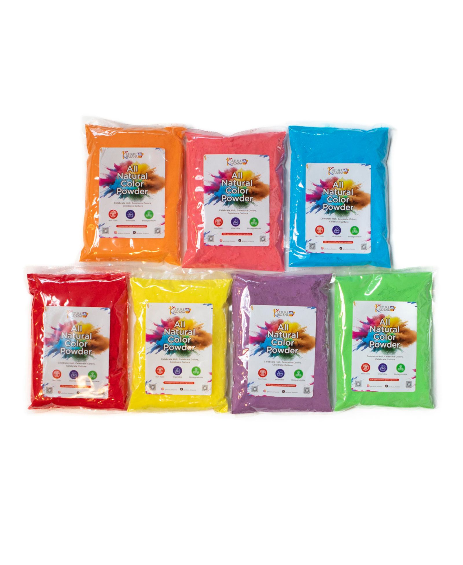 Цветной порошок Kulture Khazana Holi Color Powder: 1lb Bags - 7 Pack