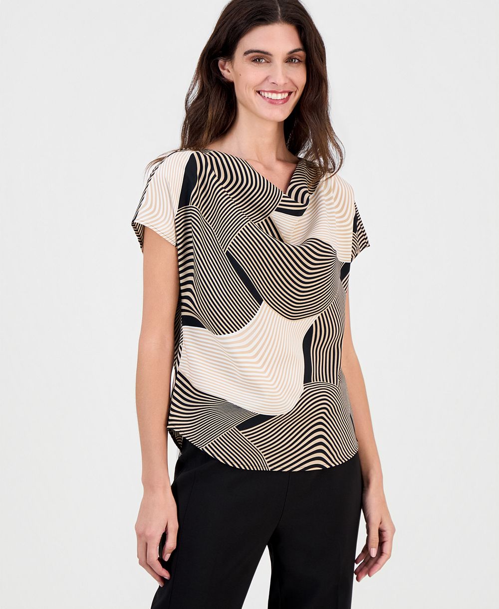 Anne Klein Женский Printed Cowl-Neck Short-Sleeve Top