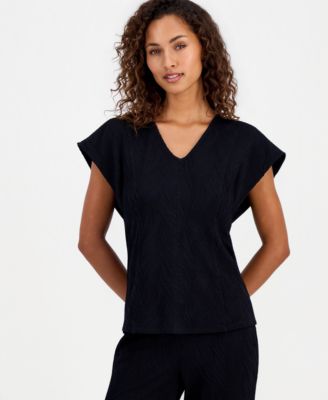 Anne Klein Women's Textured Flutter-Sleeve Top, Regular & Petite