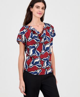 Anne Klein Женский топ с V-образным вырезом и коротким рукавом с принтом