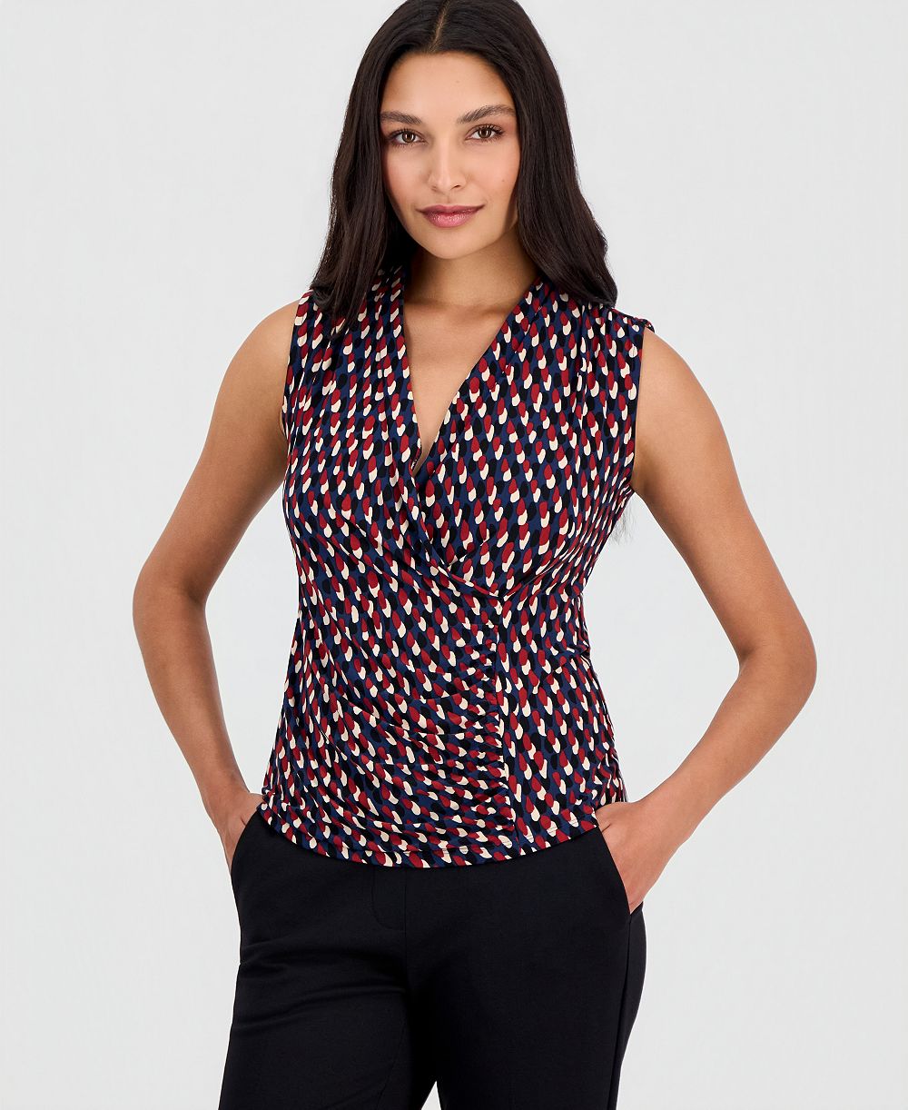 Топ Anne Klein Women's Printed Faux-Wrap без рукавов