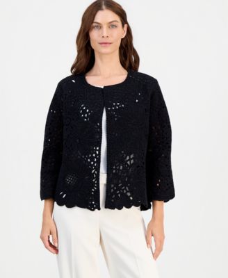 Женский кардиган Anne Klein с цветочным узором и фестончатым краем