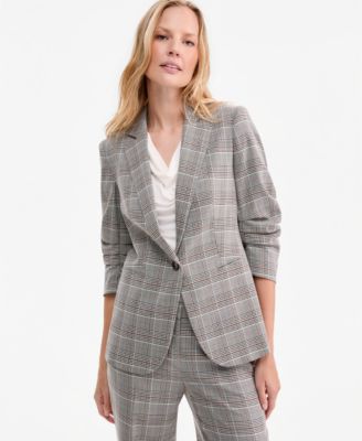 Женский блейзер Anne Klein Check Notch-Collar Scrunch-Sleeve