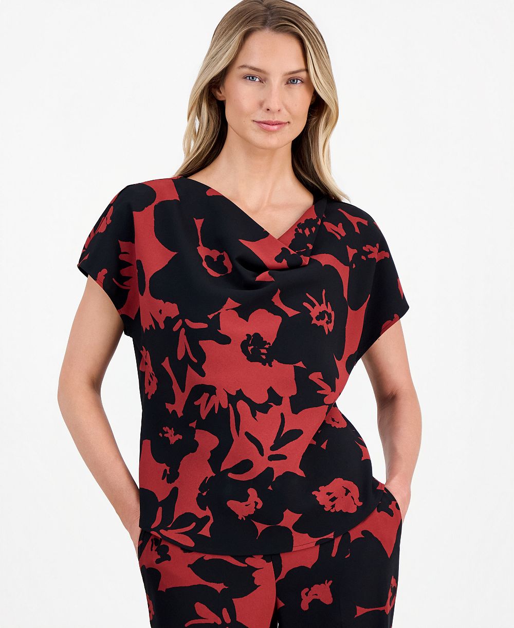 Anne Klein Women's Printed Cowlneck Top
