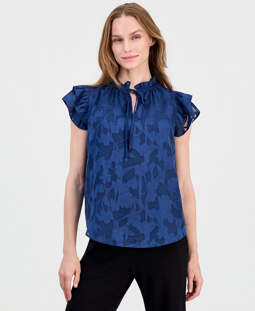 Женская блузка Anne Klein Floral Ruffle-Sleeve Tie-Neck