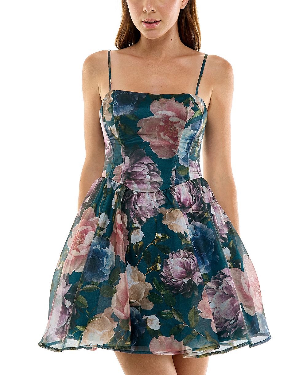 Женское мини-платье SENI & CADE Floral Printed Organza Square Neck