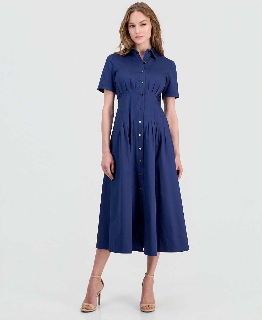 Anne Klein Женское миди-платье-рубашка с плиссированной талией