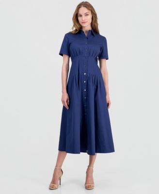 Anne Klein Женское миди-платье-рубашка с плиссированной талией