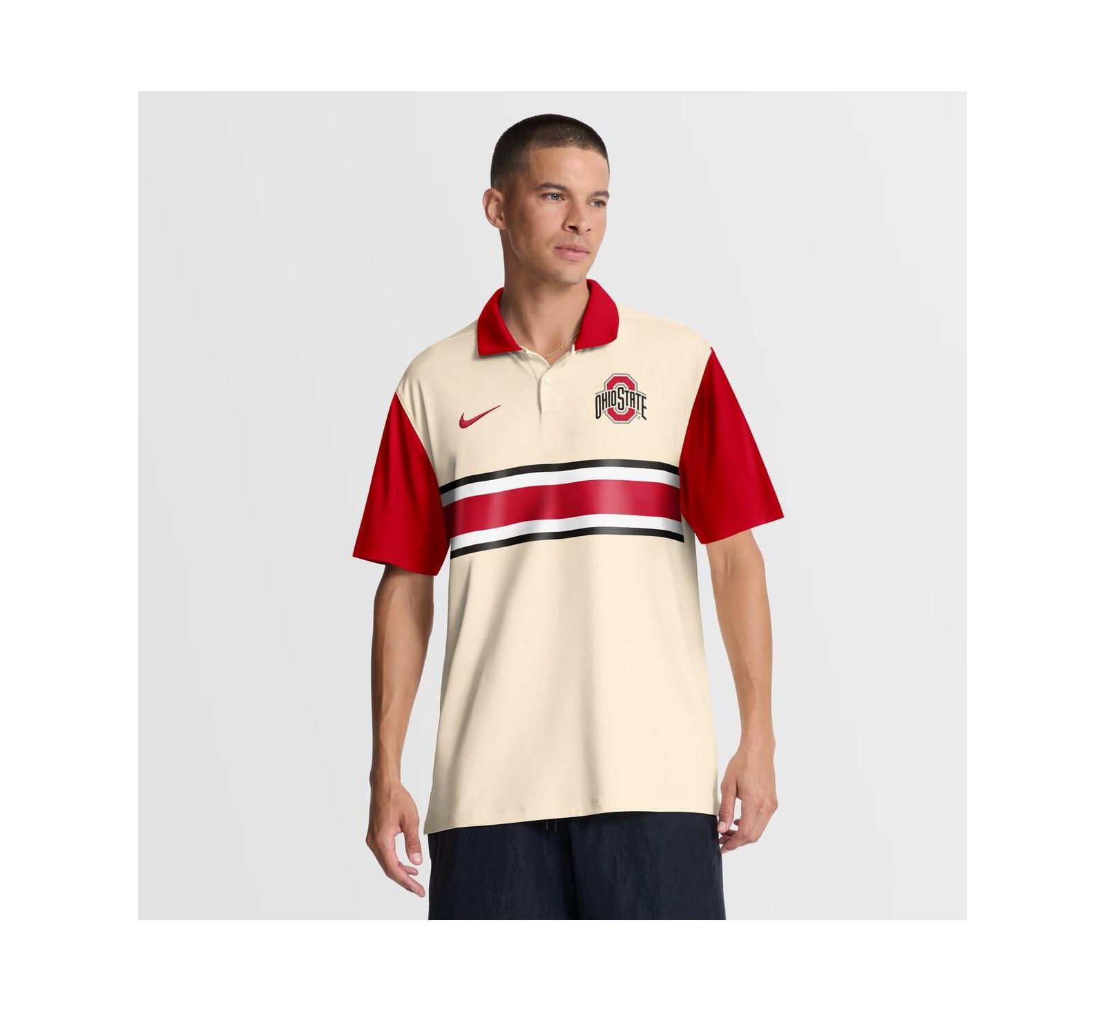 Nike Men's Natural/Scarlet Ohio State Buckeyes Vapor Primary Logo Dri-FIT Polo Shirt
