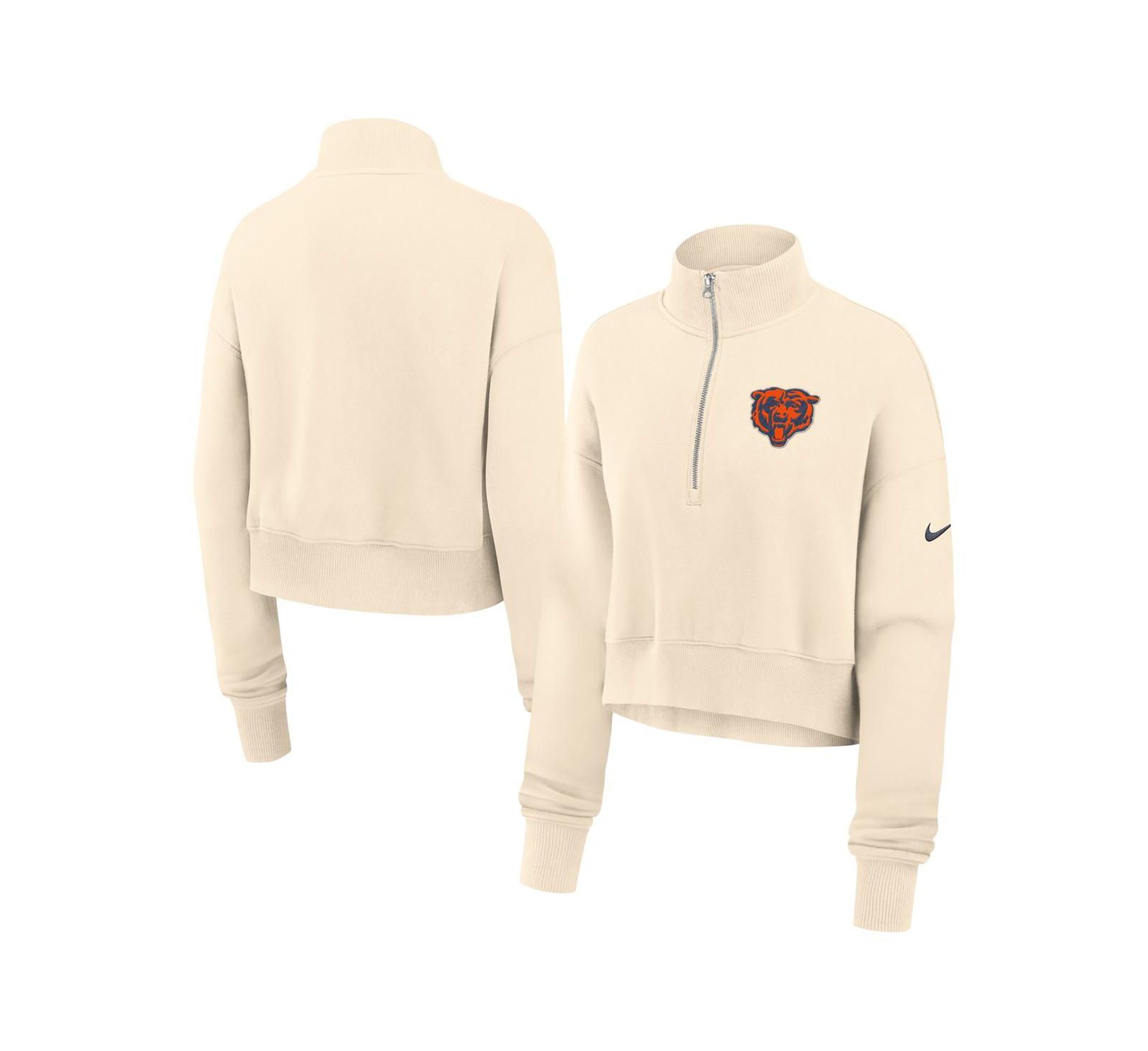 Nike Women's Cream Chicago Bears Legacy Phoenix Fleece Cropped Half-Zip Sweatshirt