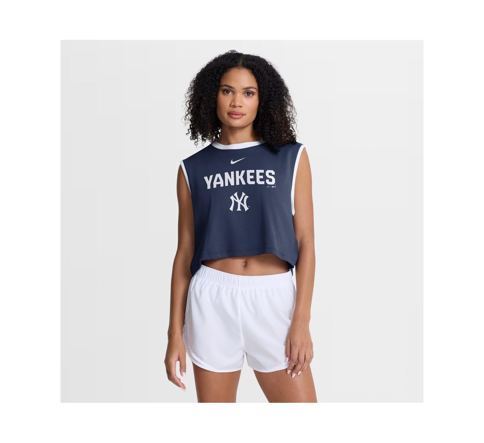 Nike Women's Navy New York Yankees Primetime Loose Dri-FIT Cropped Tank Top