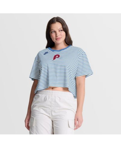 Женская укороченная футболка Nike Philadelphia Phillies Cooperstown Collection Striped, Light Blue/Cream