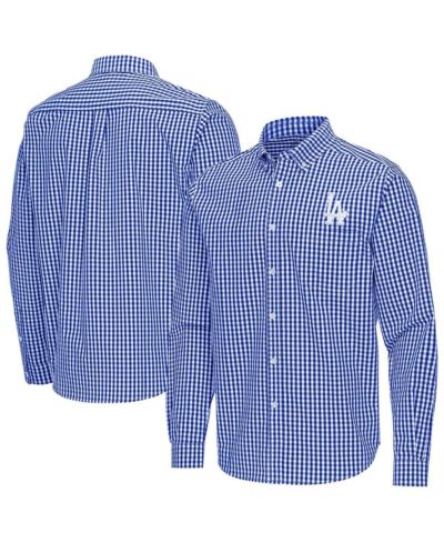 Antigua Men's Royal Los Angeles Dodgers Ellis Woven Tri-Blend Button-Down Shirt