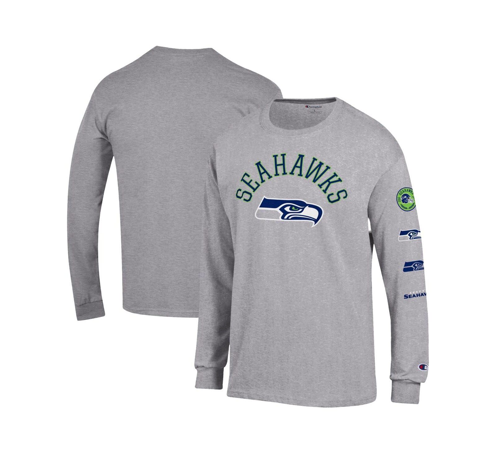 Мужская футболка Champion Seattle Seahawks Seal, серая меланж, с длинным рукавом
