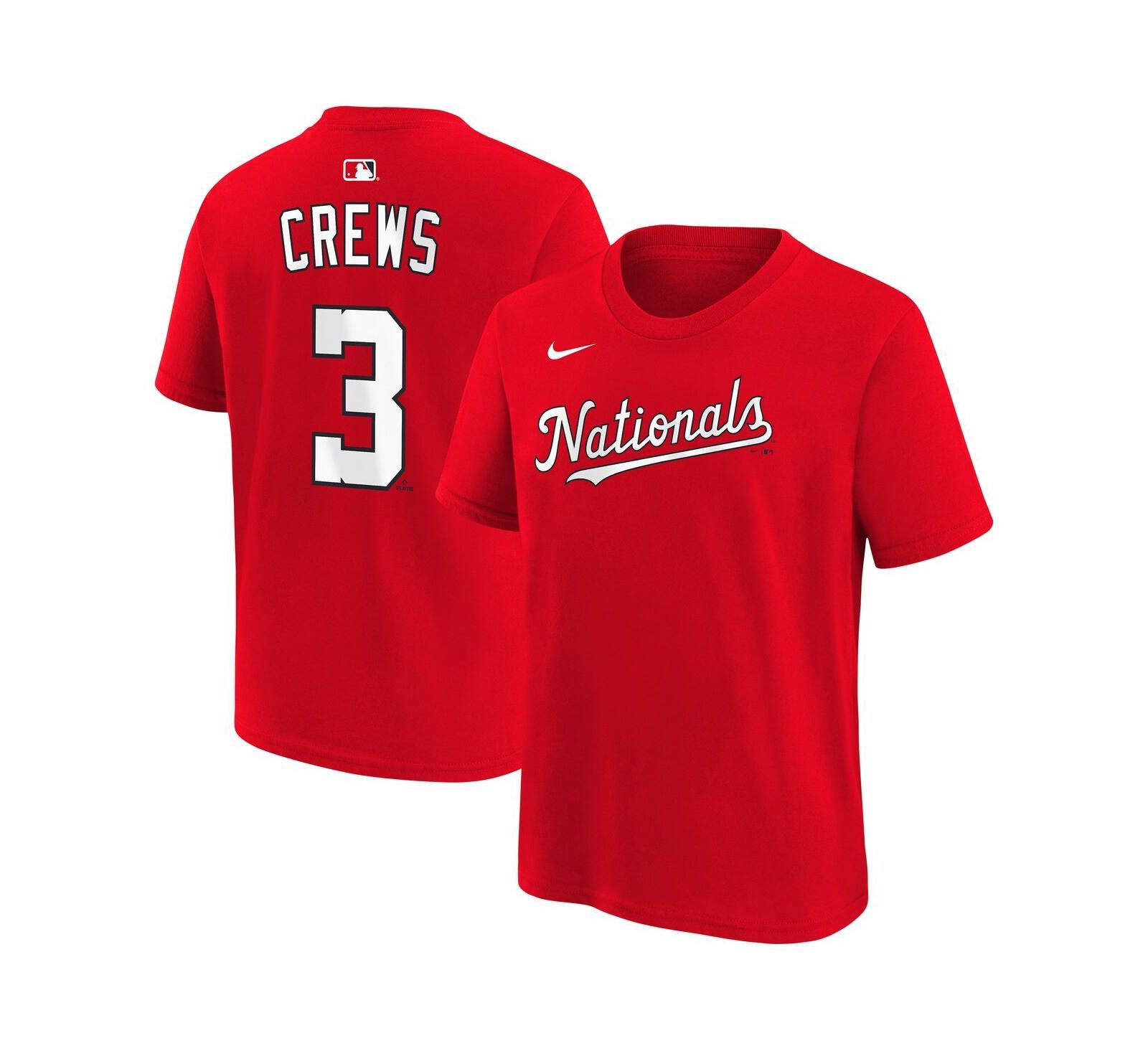 Nike футболка Dylan Crews Red Washington Nationals с именем и номером для мальчиков и девочек