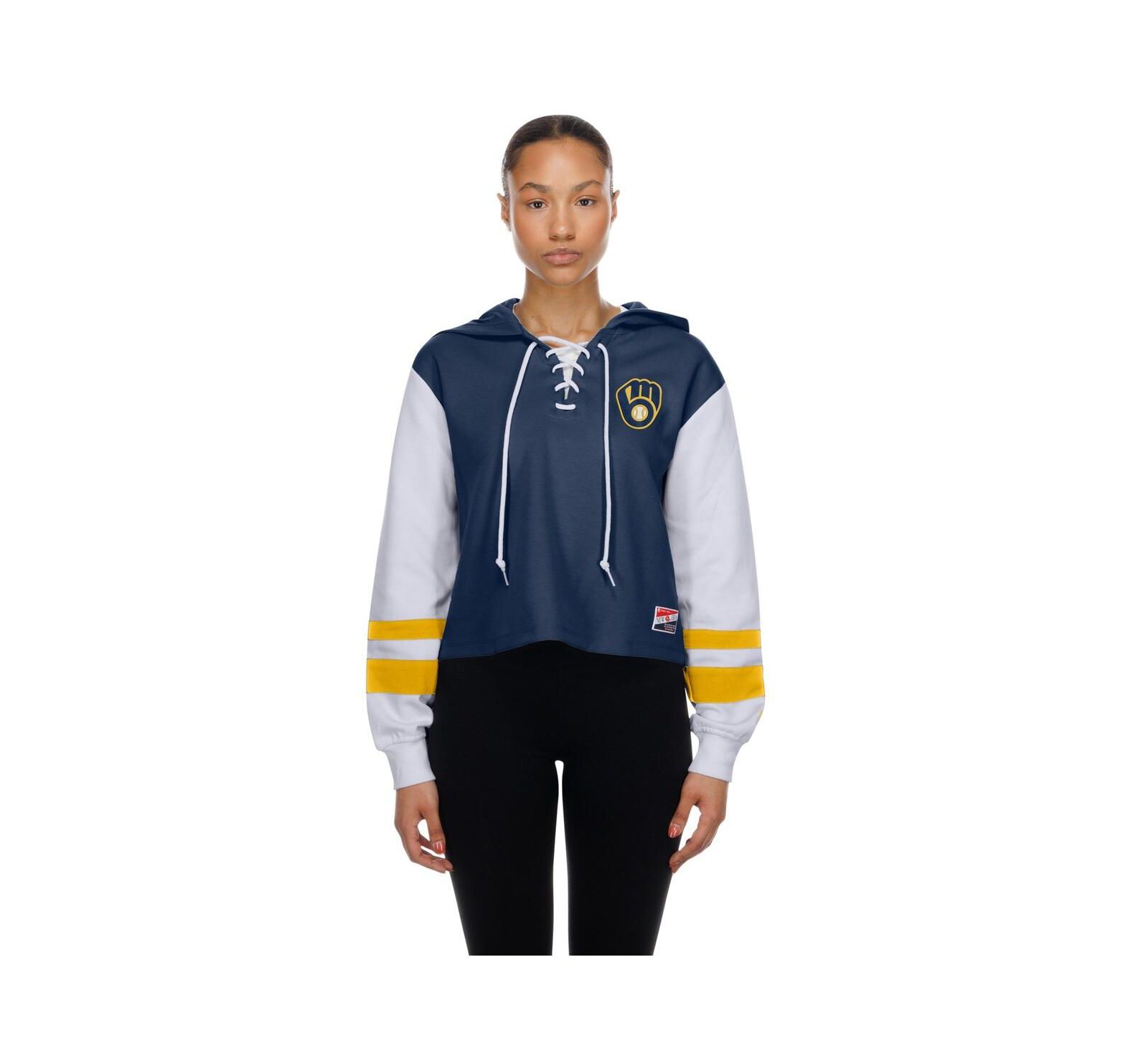 Женское худи New Era Navy Milwaukee Brewers Boxy Lace-Up