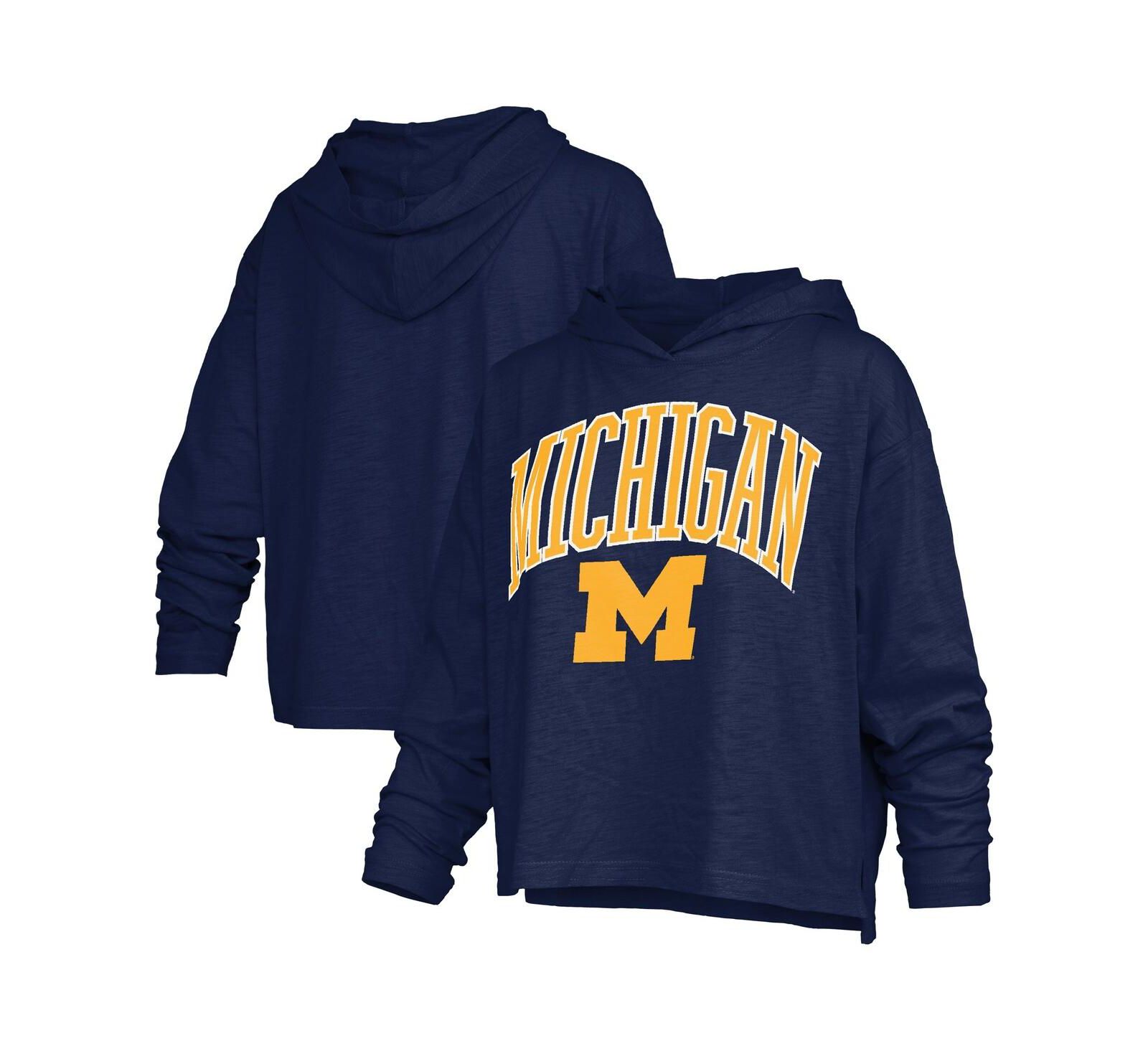 Женская темно-синяя футболка Pressbox Michigan Wolverines Nelson Arch Over Logo Long Sleeve Hooded Slub