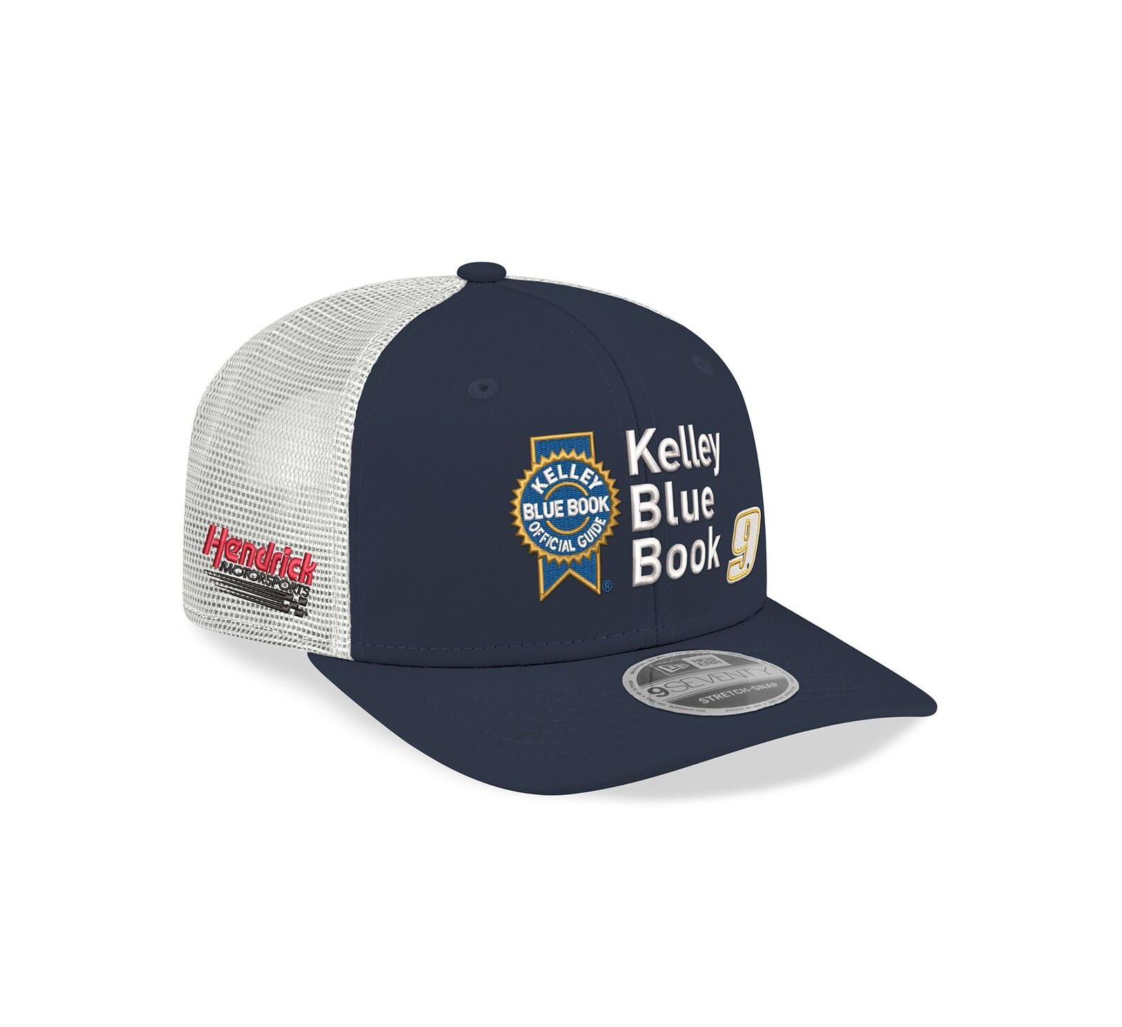New Era Men's Navy/White Chase Elliott 2026 Kelly Blue Book 9SEVENTY Adjustable Trucker Hat