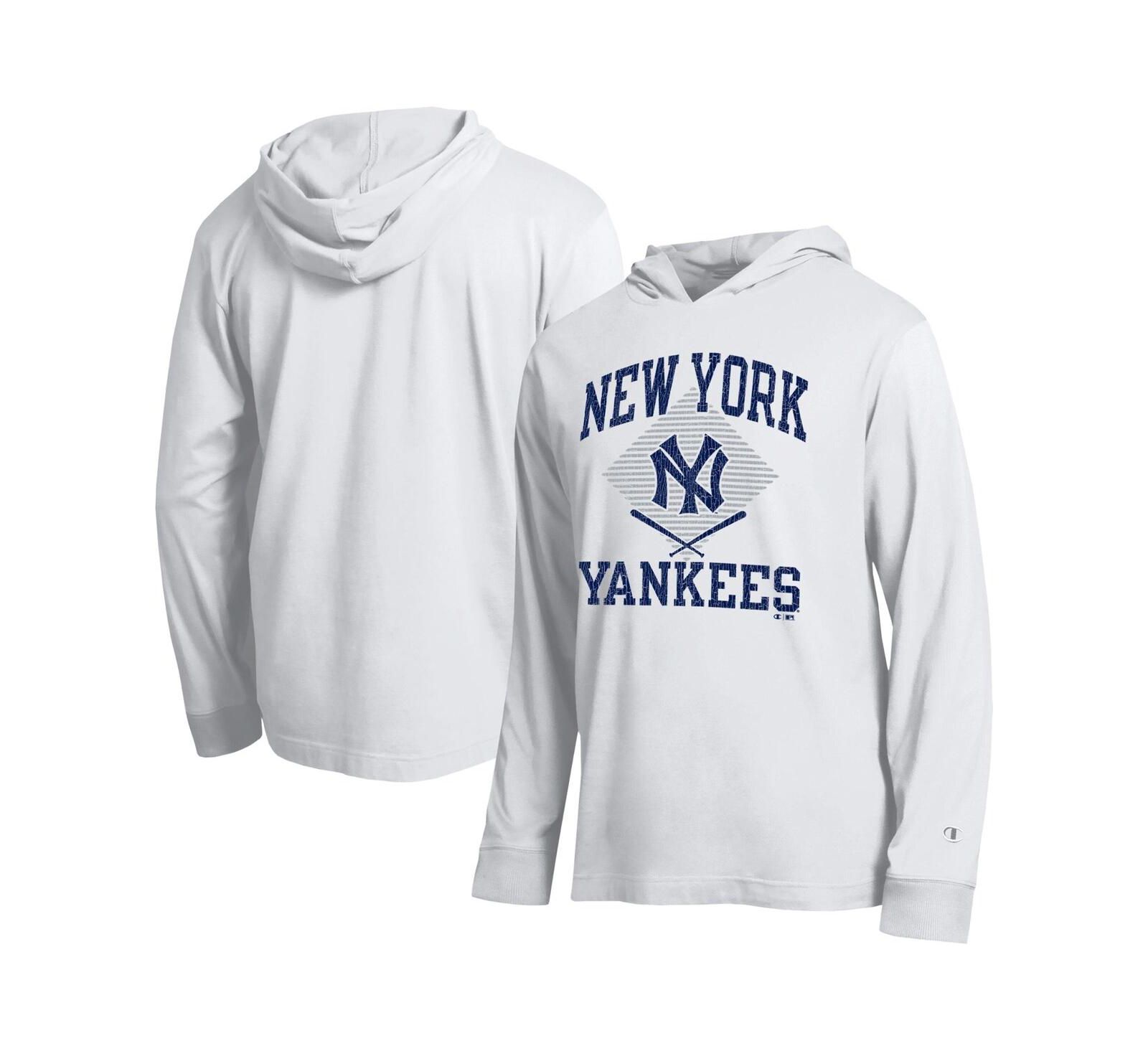Champion Men's White New York Yankees Cooperstown Hooded Long-Sleeve T-Shirt
