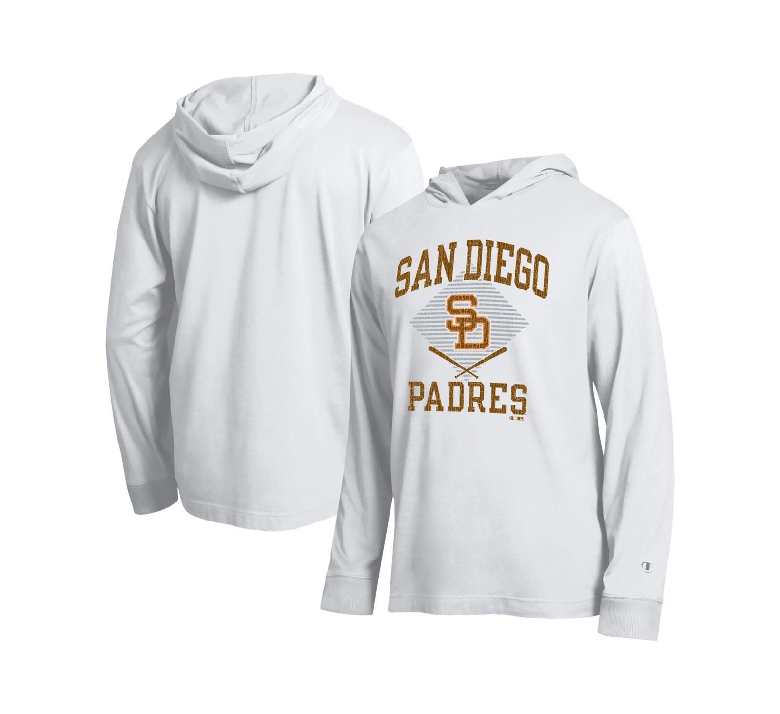 Мужская белая футболка Champion San Diego Padres Cooperstown с капюшоном и длинным рукавом