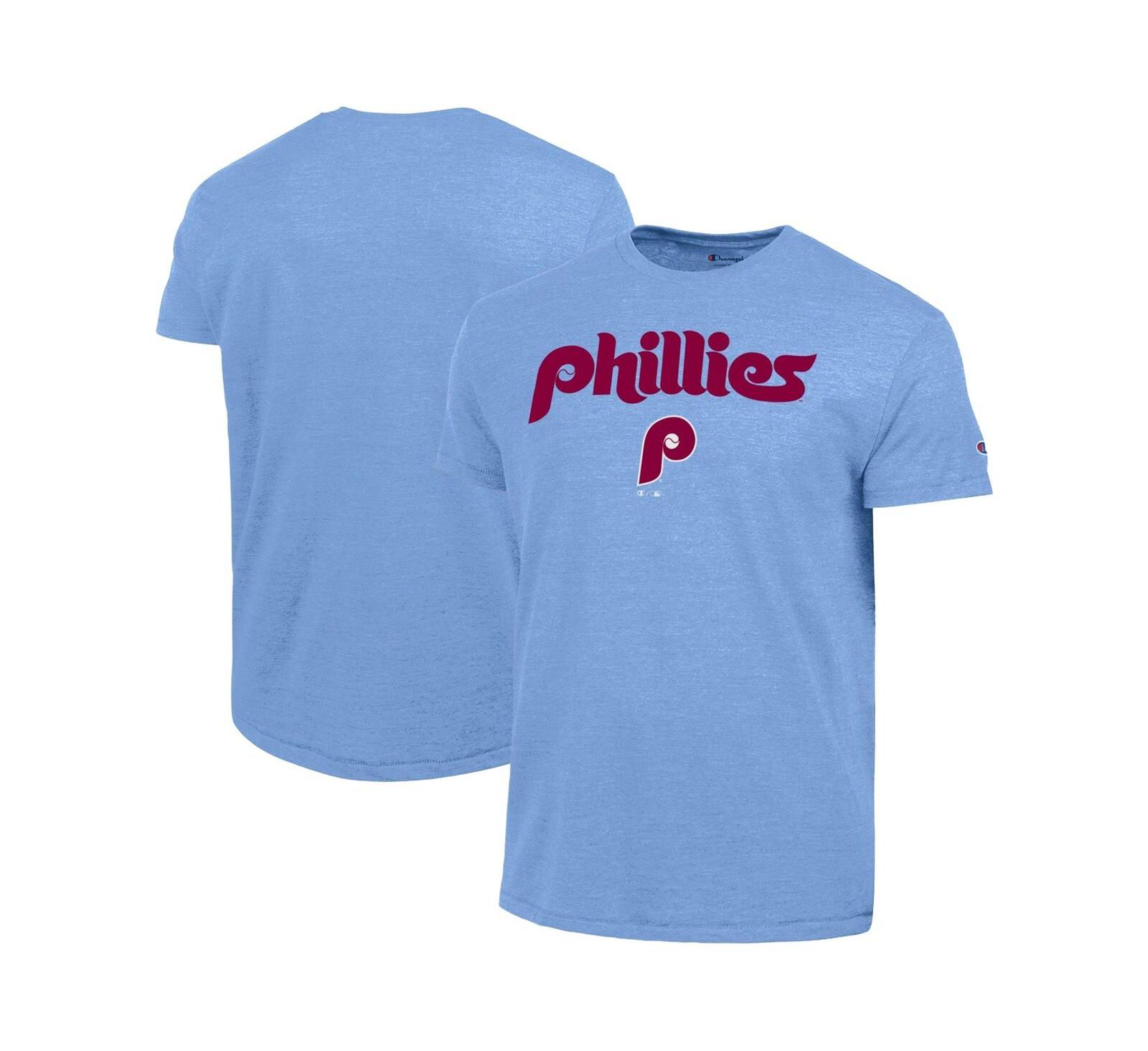 Мужская футболка Champion Light Blue Philadelphia Phillies Cooperstown Wordmark Lockup Tri-Blend