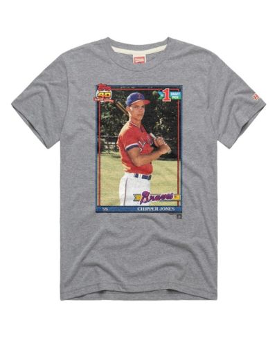 Homage Men's Chipper Jones Gray Atlanta Braves Topps Baseball Card Tri-Blend T-Shirt
