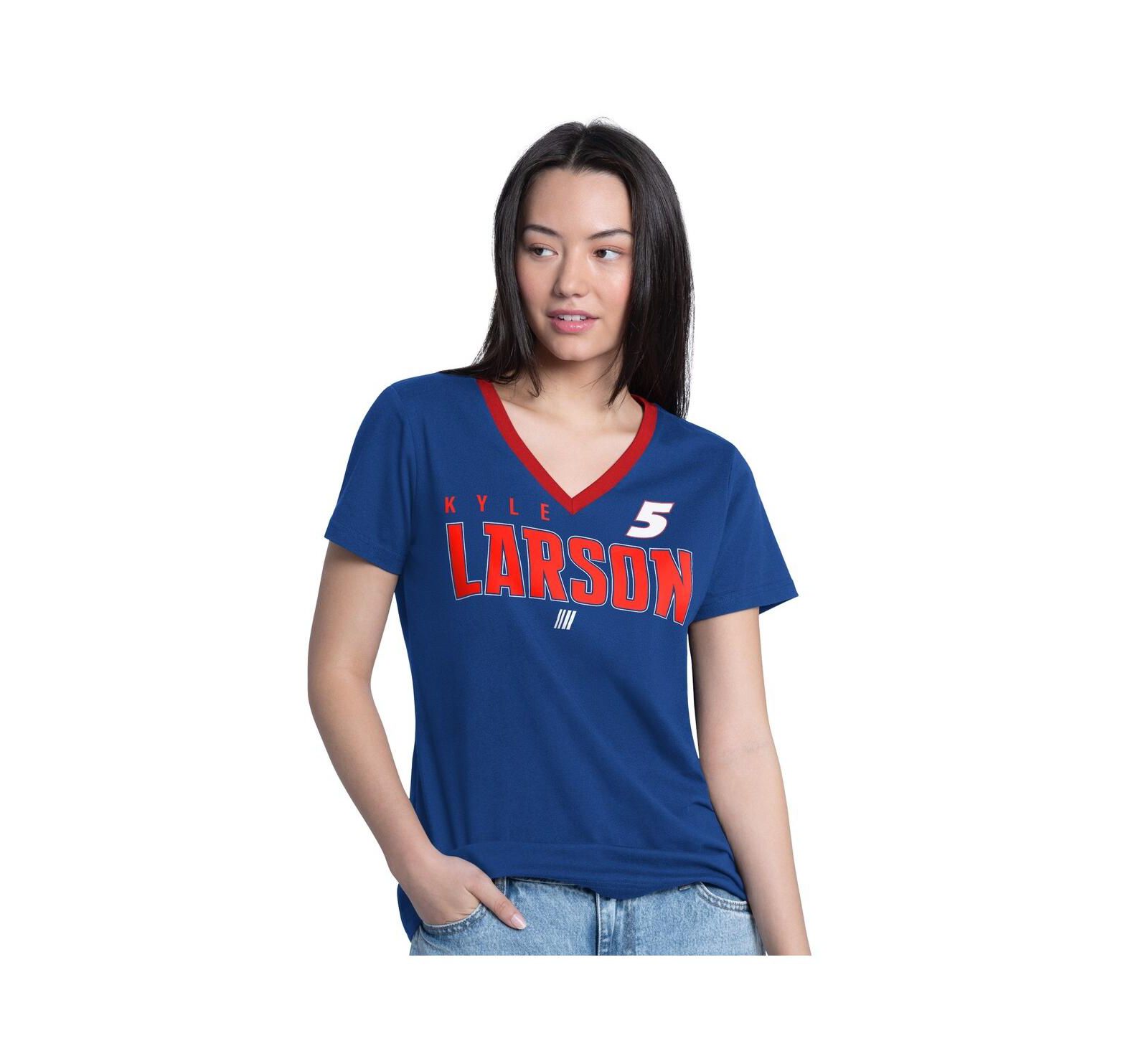 Футболка G-III 4Her by Carl Banks Women's Blue Kyle Larson V-Neck