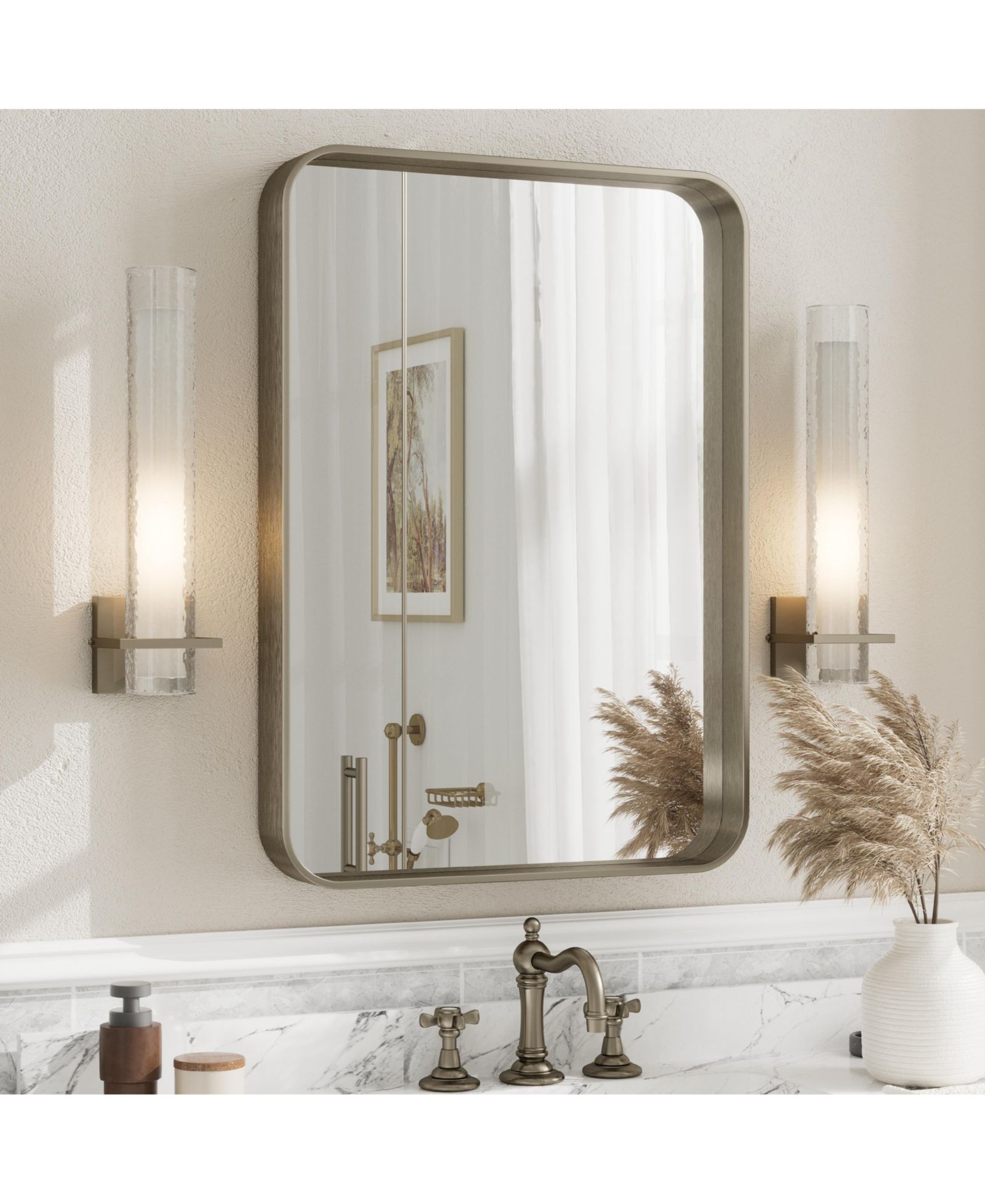 Зеркало для ванной Apmir Wall Decor Brushed Bronze Tempered Glass and Aluminum Alloy