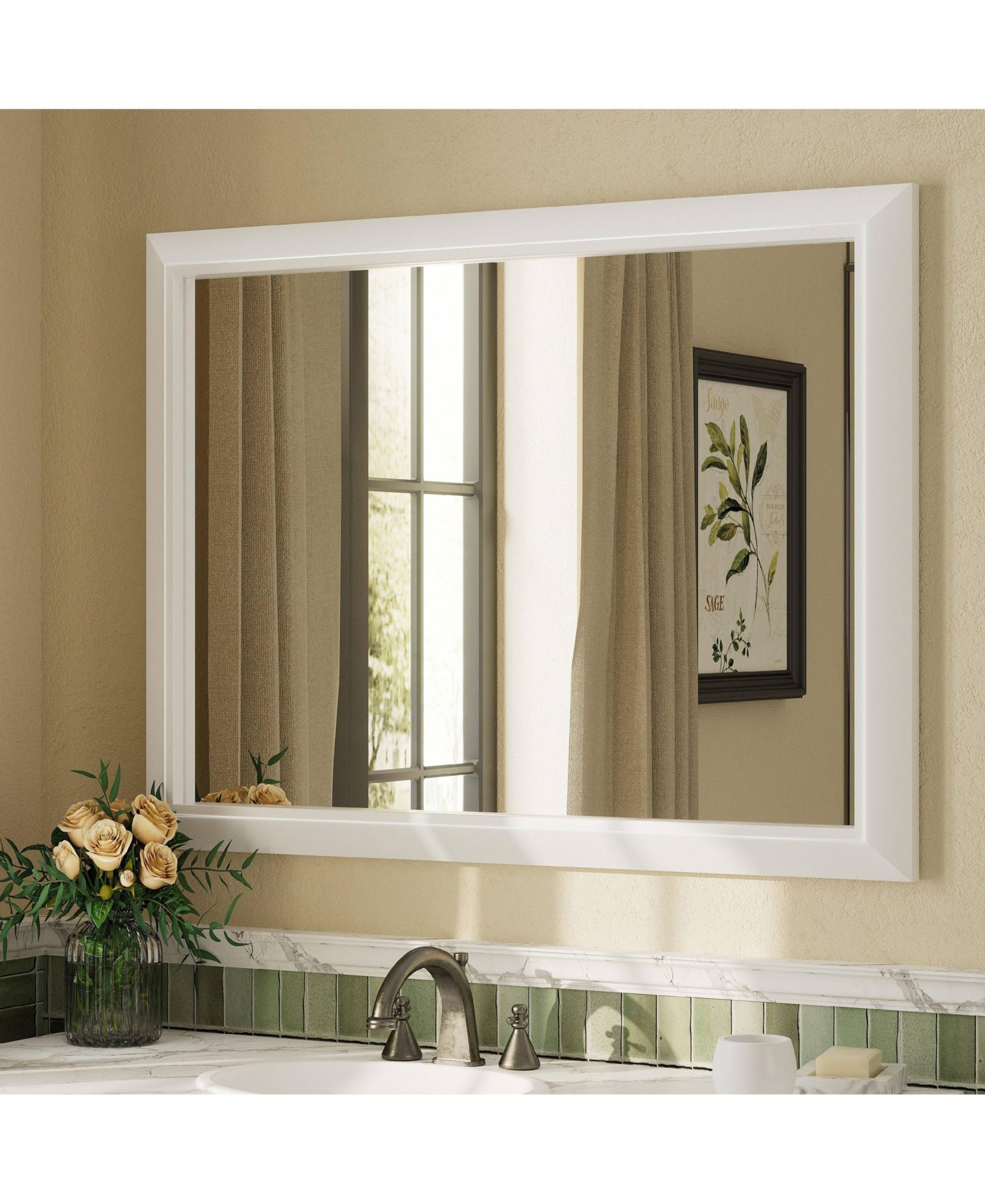 Apmir 30" x 40" Inch Thick Metal Framed Wall Mirrors for Bedroom, Rectangle Wall-Mounted Mirrors in Matte White
