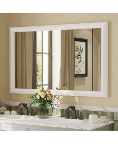 Apmir 48" x 30" Inch Thick Metal Framed Wall Mirrors for Bedroom, Rectangle Wall-Mounted Mirrors in Matte White