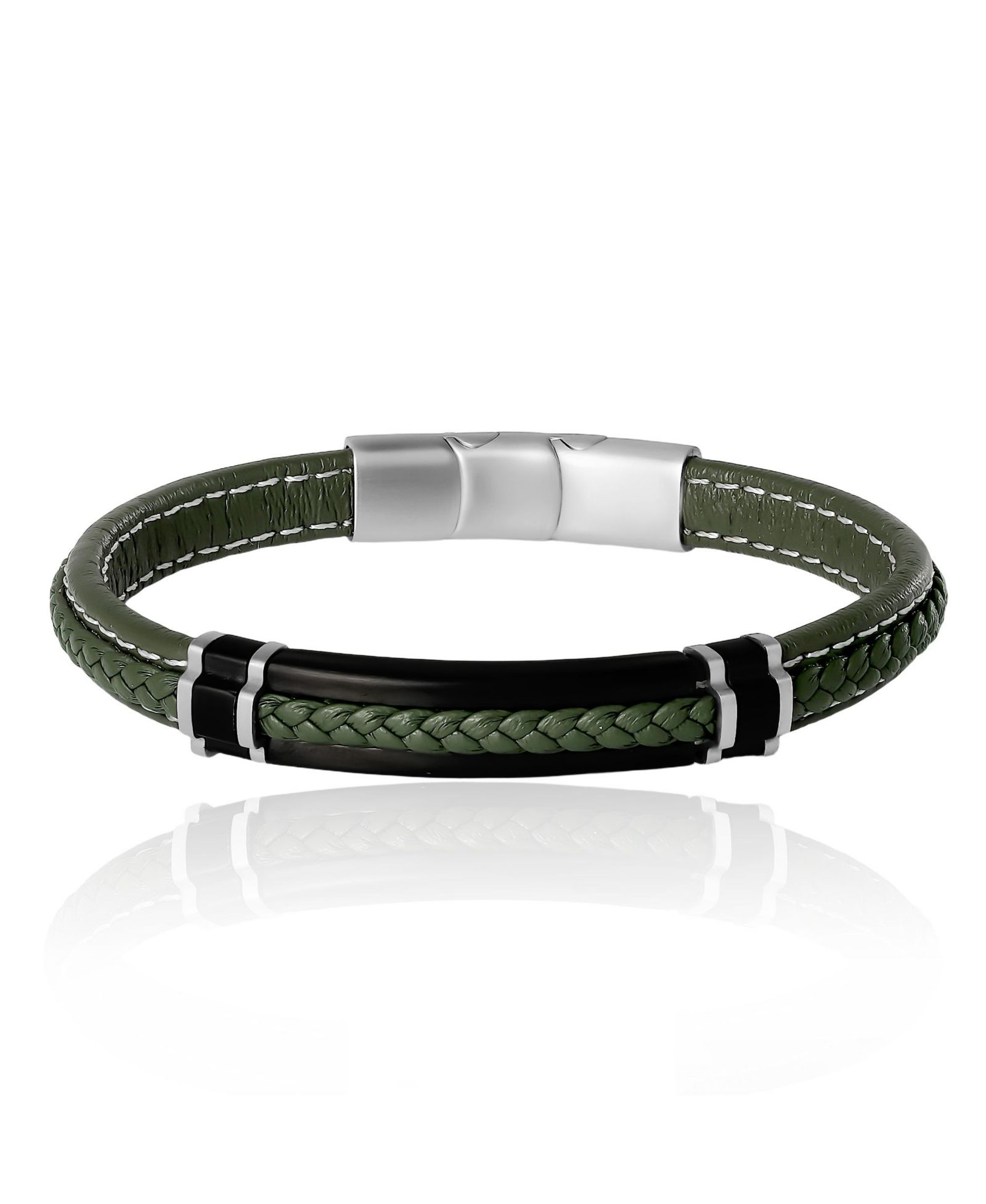 Мужской плетеный кожаный браслет Lucky Brand Green