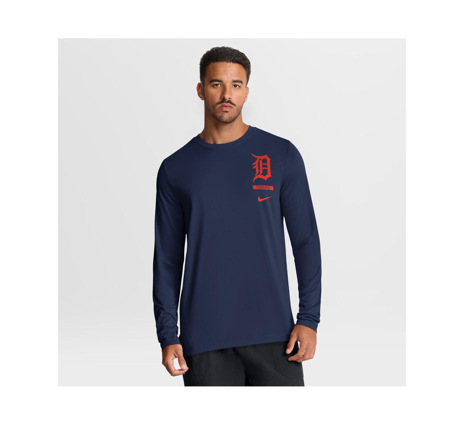 Мужская футболка Nike Detroit Tigers 2-Hit Legend Dri-FIT с длинным рукавом, темно-синяя