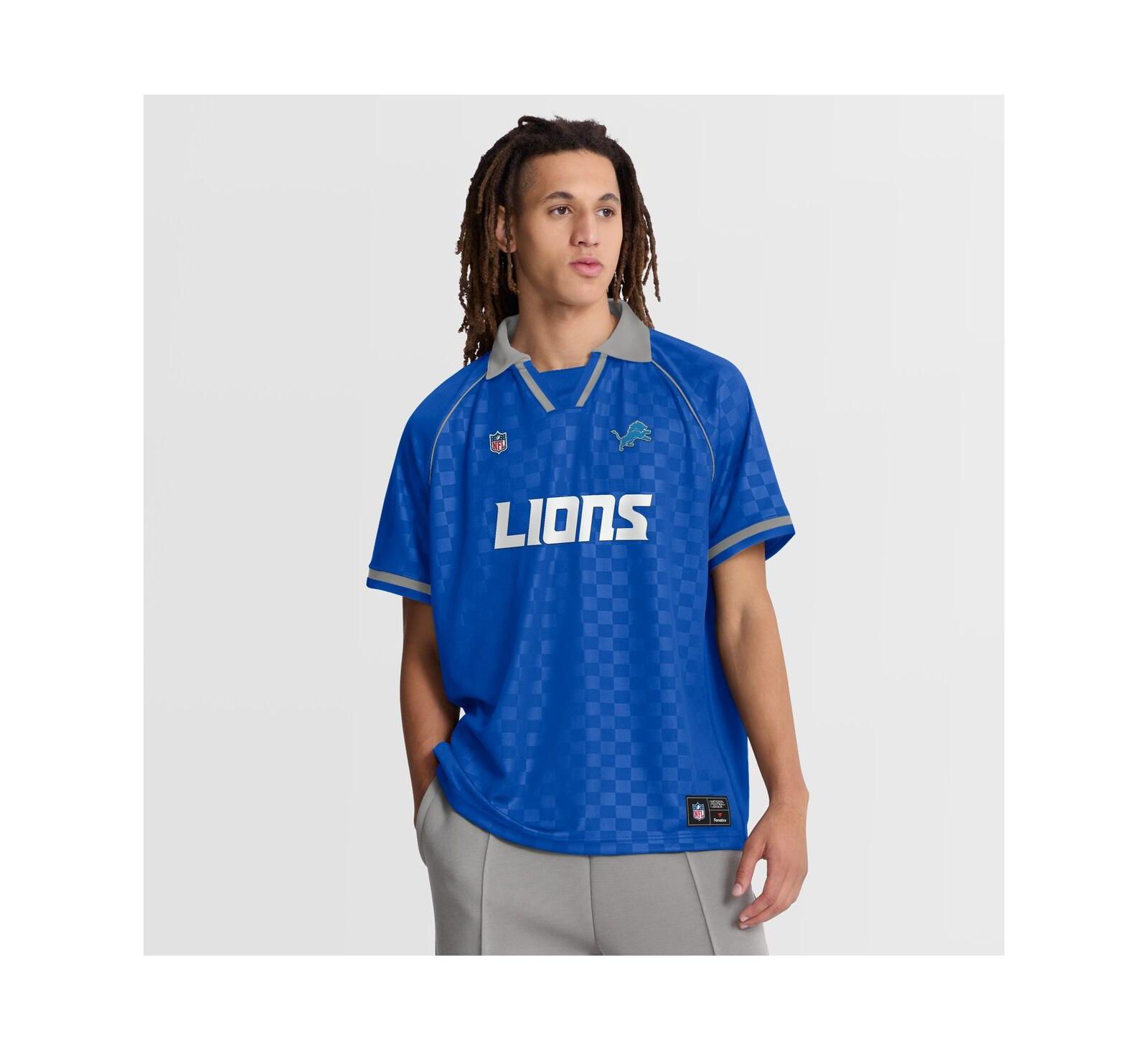 Fanatics Мужская рубашка поло Detroit Lions, сине-серая, V-образный вырез