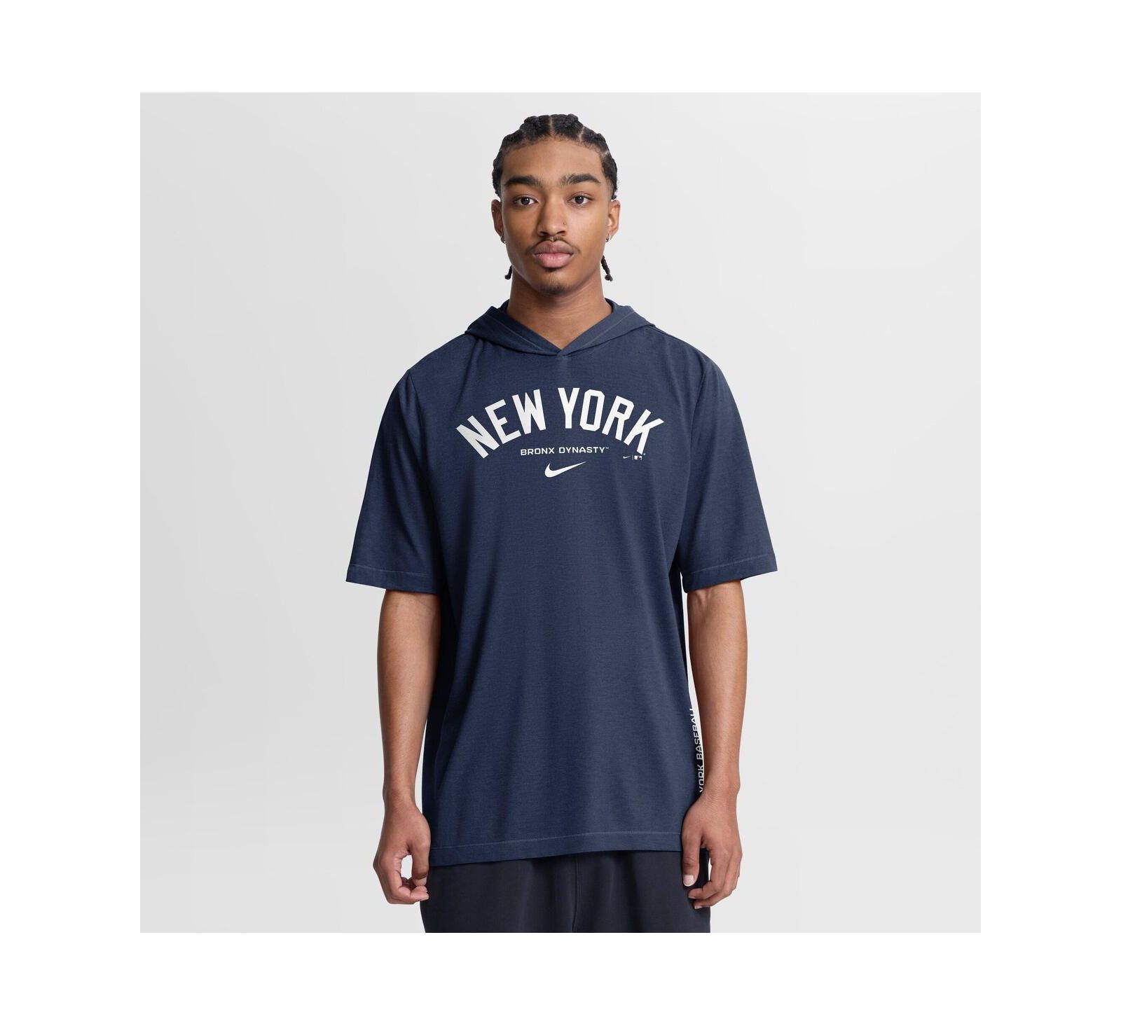 Мужская футболка Nike Navy New York Yankees Arched Wordmark Tri-Blend Hooded