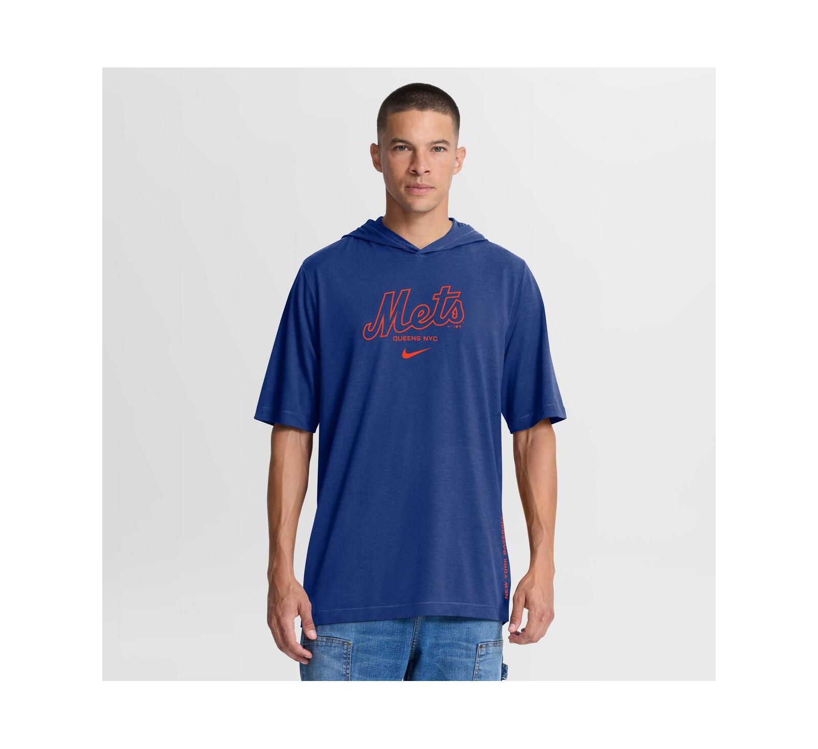 Мужская футболка Nike Royal New York Mets Arched Wordmark Tri-Blend Hooded