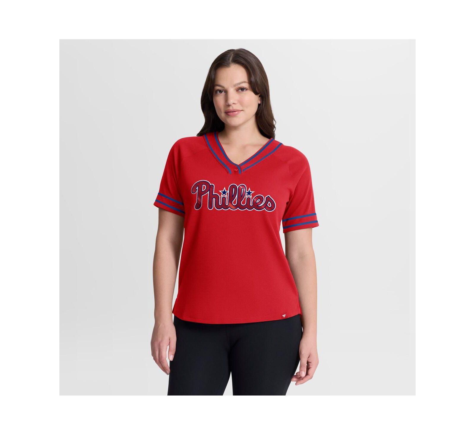 Fanatics Women's Red Philadelphia Phillies Diva Race Ahead Raglan V-Neck T-Shirt